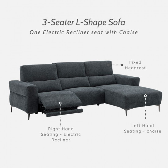 VIOLET 3 Seat Electric Recliner L-Shape Sofa L240-280 VIOLET 3 Seat Electric Recliner L-Shape Sofa L240-280